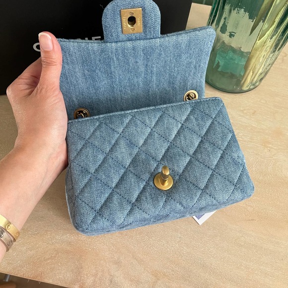 ❌SOLD❌NEW Chanel Denim Square Mini Pearl Crush Flap Bag 22C - Picture 6 of 14